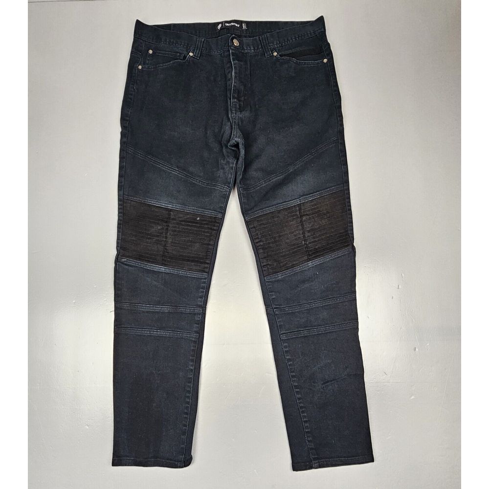 Akademiks Jeans Mens 40x34. Vintage Y2K Black Moto Suede Knee‎ Denim.
